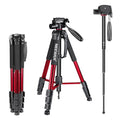 NEEWER Portable Aluminum Alloy Camera 2 in 1 Tripod Monopod Max. 70/177cm with 3 Way Swivel Pan Head and Carrying Bag for DSLR DV Video Camcorder (SAB264 Red)