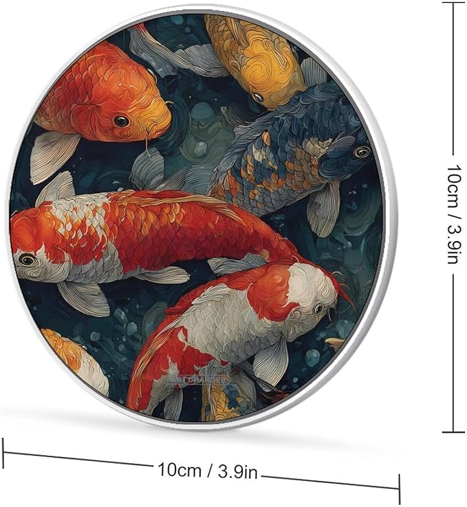 Japanese Fish Ponds Colorful Fast Portable Charger 10W Funny Graphic Phone Charging Pad with USB Cable
