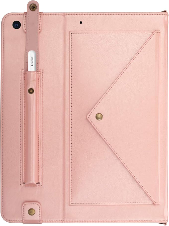 7.9-inch iPad mini Case with Pencil Holder Techcircle Smart Folio Stand PU Leather Crossbody iPad mini Series Cover with Hand Strap Multiple Card Slots Envelope Pocket Wallet Case Rose Gold