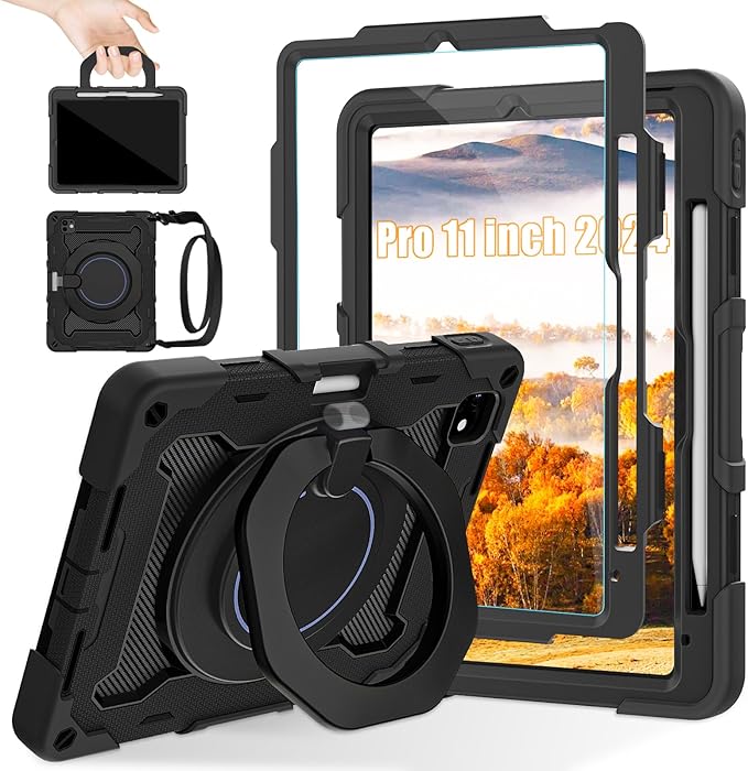 ROISKIN for iPad Pro 11 inch Case (M5/M4 (2025/2024)) Pro 11'' 6th/5th Gen -with HD Screen Protector 360 Kickstand/Handle Shoulder Strap Pen Holder Heavy Duty Military Grade - Kids Friendly