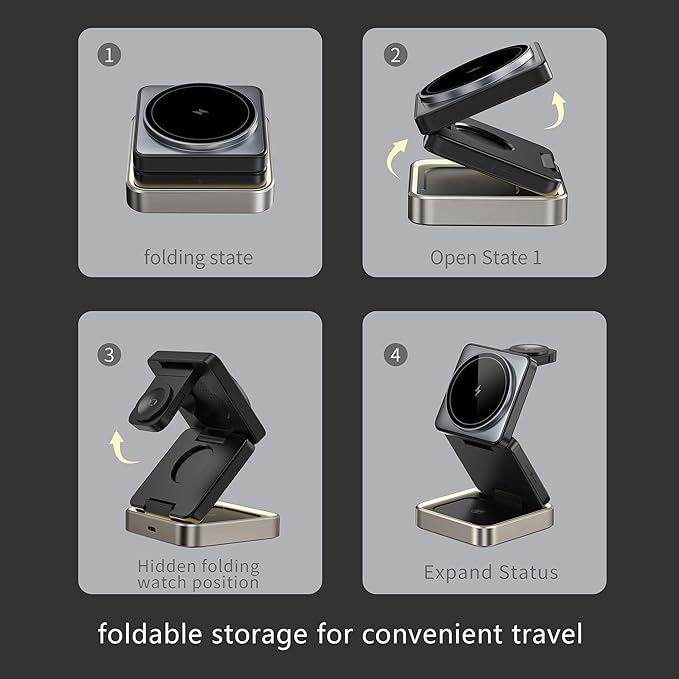 3-in-1 Wireless Charging Station: Foldable Charging Pad for iPhone 16/15/14/13/12 Apple Watch &amp AirPods Pro/3/2 – Charge Multiple Devices Simultaneously