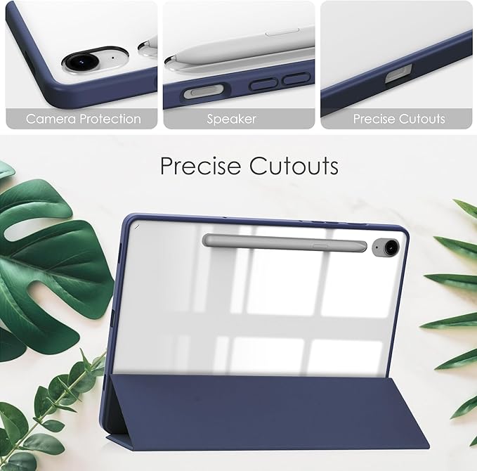 for Samsung Galaxy Tab S10 Lite/ S10 FE/ S9 FE 10.9 Inch Tri-Fold Smart Tablet Case with Pen Holder Shockproof Protective Cover W Transparent Back Shell Auto Wake/SleepBlue