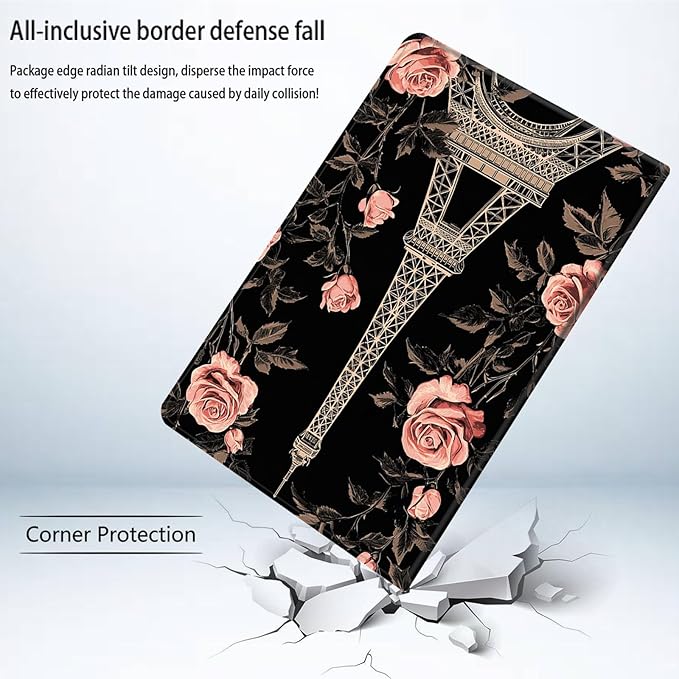 Bxgolkgd Tablet Case for 7 Kindle Paperwhite 2024 (12th Gen) &amp Kindle Colorsoft Signature EditionAuto Wake/Sleep FunctionParis Eiffel Tower Rose