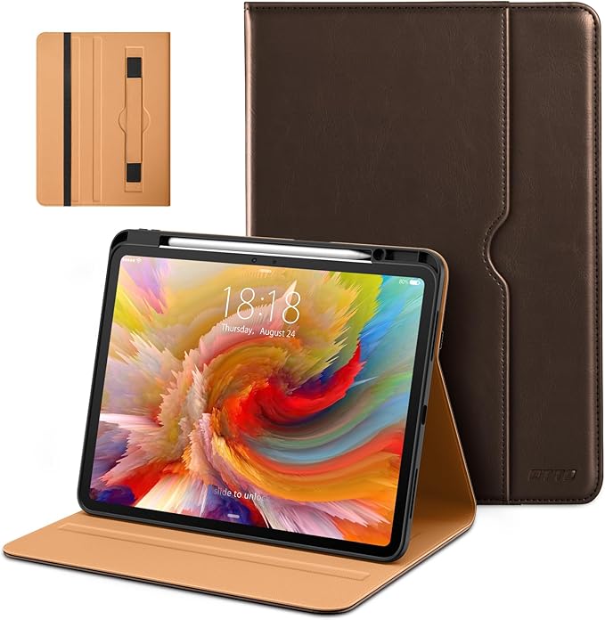 DTTO for iPad Pro 13 inch Case (M5/M4) 2025/2024 Premium Leather Business Folio Stand Cover with Pencil Holder - Auto Wake/Sleep &amp Multiple Viewing Angles Built in Hand Strap &amp Pocket Dark