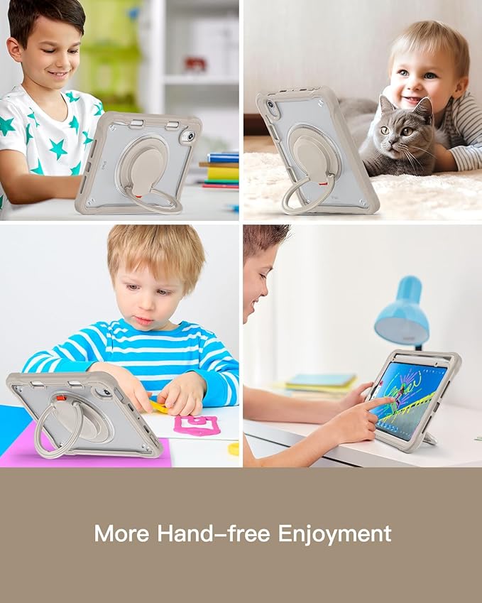 BRAECN for iPad (a17 pro) Mini 7/Mini 6 Case 2024/2021 8.3 inch with Pencil Holder Protective Clear Ring Handle 360 Rotating Stand Shockproof Dropproof Rugged Carrying Shoulder Strap Kids Friendly