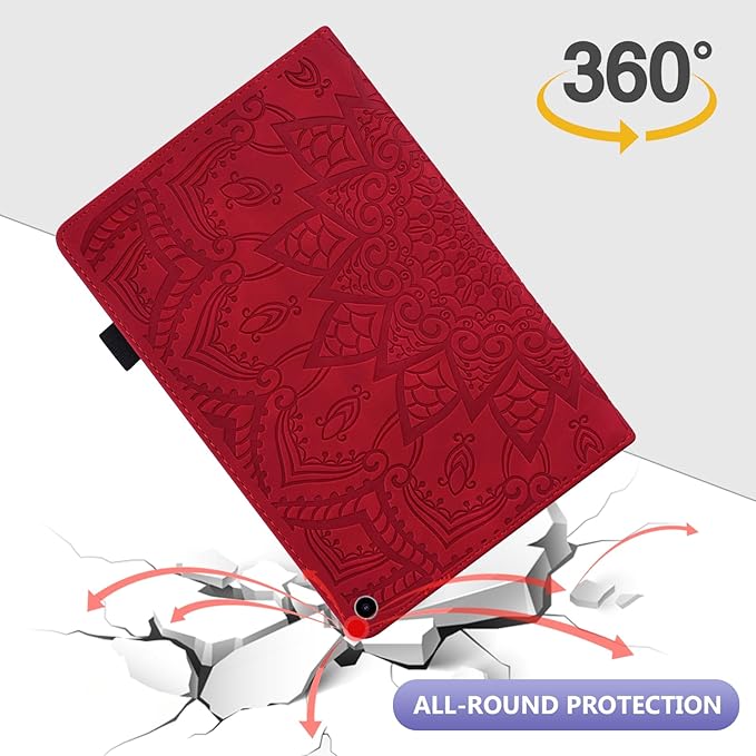 Dteck Case for All-New Amazon Fire HD 10 and 10 Plus Tablet (13th/11th Generation 2023/2021 Release)PU Leather Slim Folding Stand Cover with Pencil Holder Shockproof Magnetic Card Slots ShellRed