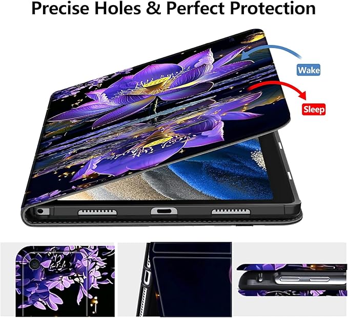 DIGTIALLL Case for Amazon Kindle Fire HD 8 Tablet (8th / 7th / 6th Generation - 2018 2017 and 2016 Release) PU Leather Smart Protective Cover with Auto Sleep/WakePurple Lotus Flower