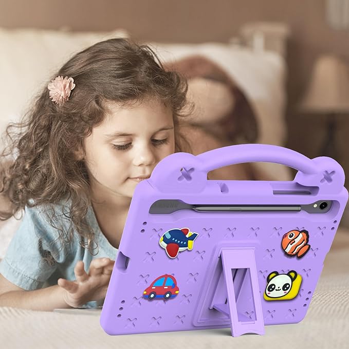 Compatible with Samsung Galaxy Tab S10 FE 2025 Tablet Case Kids Friendly Universal Lightweight Shockproof Protective Case with Shoulder Strap &amp Stand Handle Light Purple