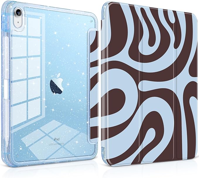 TWOLSKOO Sparkly Case for iPad Pro 11 inch (M5 2025 / M4 2024) Glitter Hard Acrylic Back with Pencil Holder Slim Trifold Stand Folio Cover Auto Sleep/Wake Brown Swirl