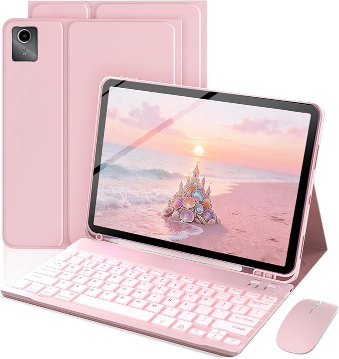 Keyboard Case for Lenovo Tab M11 / K11 LTE 11 Inch 2024 Mouse and 7 Colors Backlit Detachable Keyboard Adjustable Stand Built in S Pen Holder Auto-Sleep/Wake Feature Pink