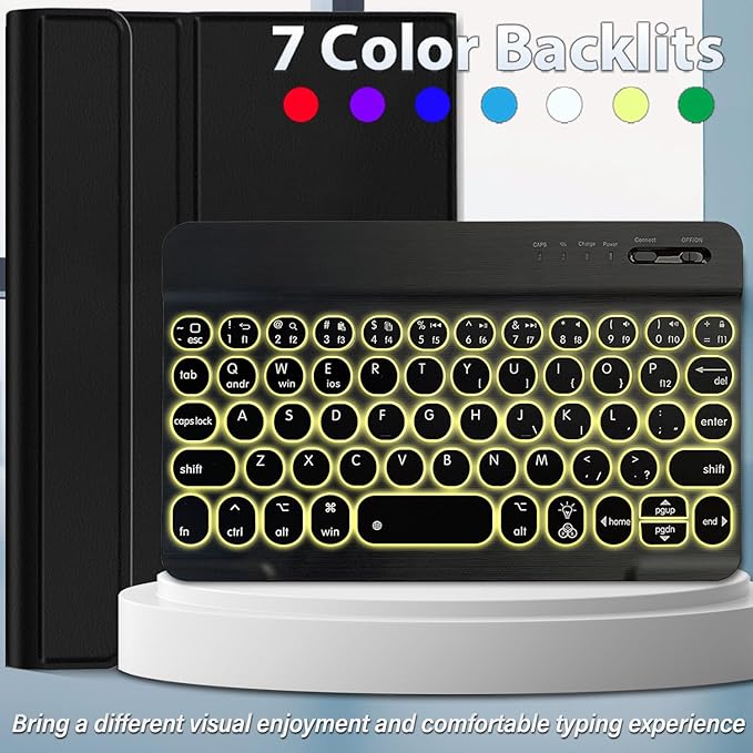 Backlit Keyboard Case for Lenovo Tab M9 Case 9 Inch 2023 (Model:TB-310FU/TB-310XU) 7 Colors Backlight Detachable Wireless Keyboard Protective Cover Case for Lenovo Tab M9 9 2023 Release