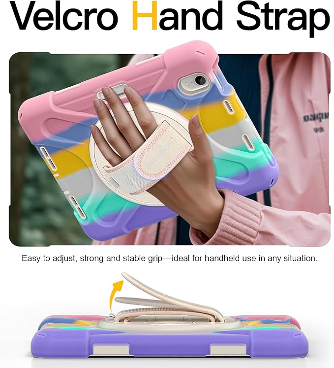 BRAECN Case for iPad mini 7 (A17 Pro) 2024/iPad Mini 6 2021 8.3 with Screen Protector Pencil Holder Protective Heavy Duty Case for iPad mini 7th/6th Gen 360° Rotating Stand &amp Hand Strap for Kid