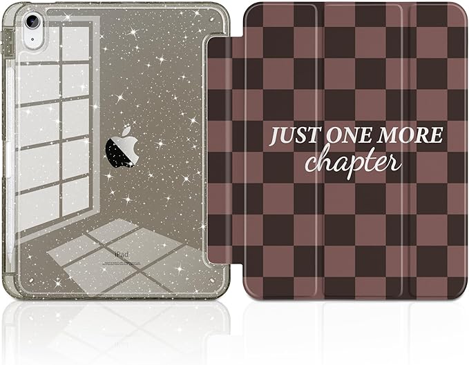 TWOLSKOO Sparkly Case for iPad Pro 11 inch (M5 2025 / M4 2024) Glitter Hard Acrylic Back with Pencil Holder Slim Trifold Stand Folio Cover Auto Sleep/Wake Brown Checkerboard