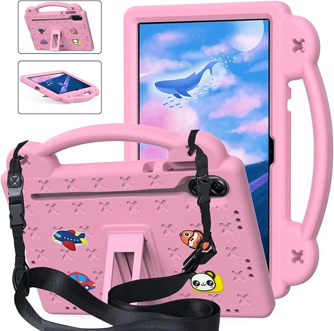 Compatible with Honor Pad X8a 2024/Pad X9 11 inch 2024/Infinix Xpad 11 inch X1101 2024 Tablet Case Kids Shockproof Protective Case with Shoulder Strap &amp Stand Handle Pink