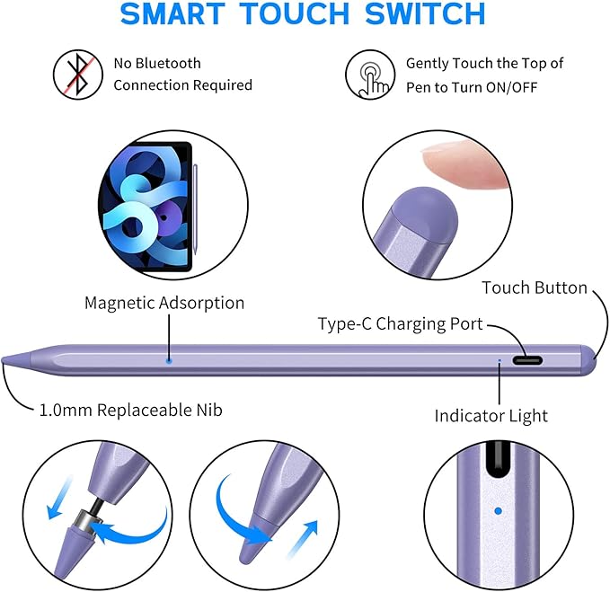 Active Stylus Pens for Touch Screens NTHJOYS Digital Pencil for iOS/Android with Magnetic Design Fine Point Stylist Compatible with Apple iPad/Pro/Air/Mini/iPhone/Tablets Writing &amp Drawing