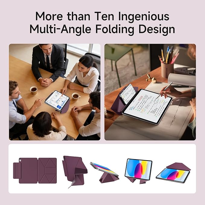 kenke Magnetic Case for iPad 11 Inch A16 2025/10th Generation 10.9 Inch 2022 with Detachable Clasp Slim Strong Magnetic Multi-fold Stand Cover with Pencil Holder Auto Wake/Sleep Purple