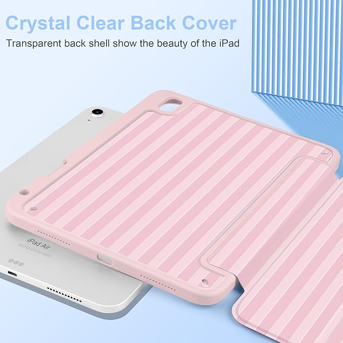 MecBevia Case for iPad Air 11-inch M4 2026 / M3 2025 / M2 2024 Slim Protective Cover with Built-in Pencil Holder Auto Wake/Sleep Pink Stripes