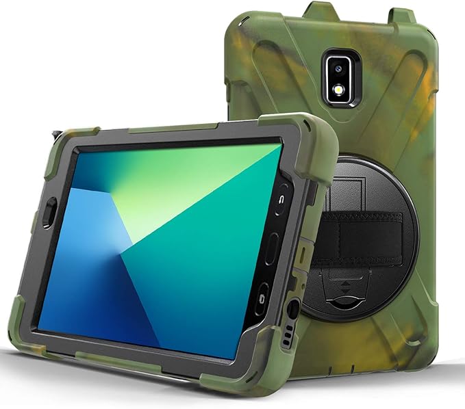JZ 360 Degrees Kickstand Case Compatible with Samsung Galaxy Tab S4 10.5 (SM-T830T835T837) Stand Case Cover with Wrist Strap and Shoulder Strap - Camouflage