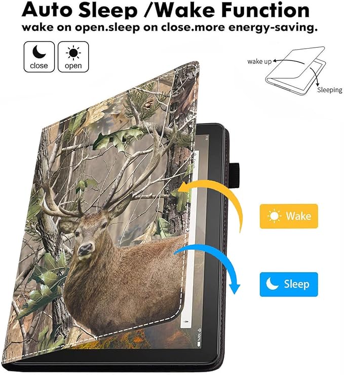 Case for All-New Fire HD 10/Fire HD 10 Plus Tablet 10.1 (11th Gen 2021 Released) - Premium PU Leather Stand Cover with Auto Wake/Sleep - Jungle Camo Deer