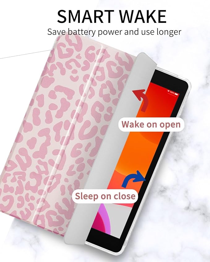 Fycyko Trifold Stand Case for iPad 10.2 InchiPad 9th/8th/7th Generation 2021/2020/2019 Aesthetic Trendy Light Pink Leopard Design with Pencil Holder Shockproof Protective CoverLight Pink