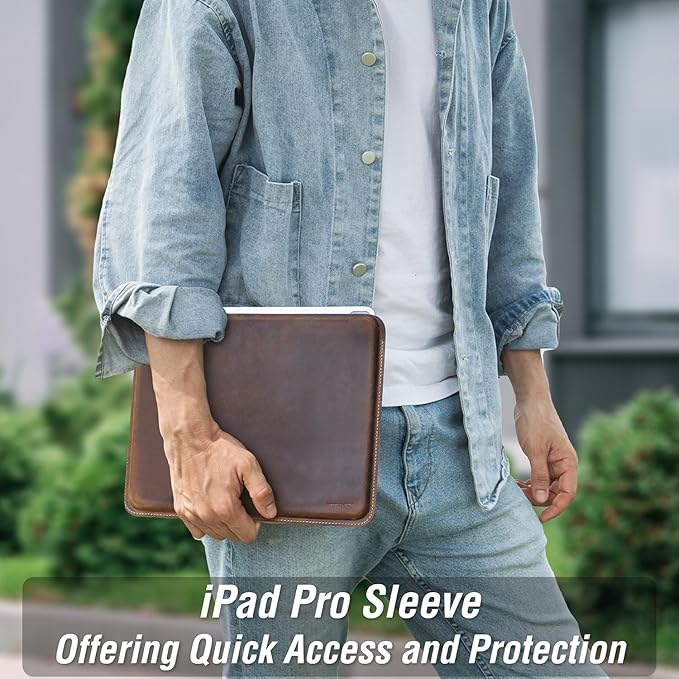 Top Grain Leather 11 Sleeve Slim Protector Case for Tablet Solid Vintage Design Fully Handmade Compatible with 10.5/10.9/11 iPad Pro/Air 10.2 iPad 7th/8th/9th Gen Coffee 11 Inch