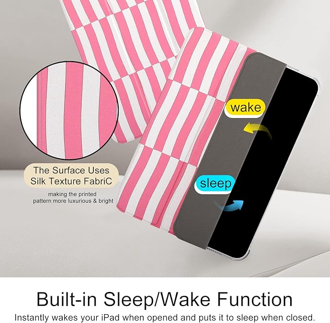 case for ipad 11th Generation11 Inch 2025 (A16 Chip) &amp 10th Gen 10.9 Inch 2022 - Slim Scratch-Resistant Hard PC Translucent Back Shell SmartCover Wake/Sleep FunctionPink Irregular Stripes