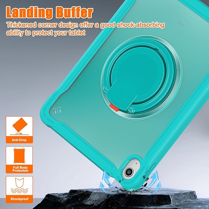 Batianda Ultimate Protective Case for New iPad 11th Generation 11 inch 2025 A16 Chip Sturdy Rugged Shockproof Silicone Tablet Cover with 360° Rotatable Ring Kickstand &amp Pencil Holder Blue