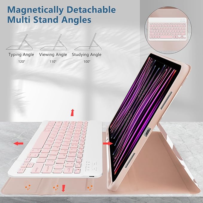TopPerfekt for iPad Pro 11 4th/3rd/2nd/1st Gen (2022/2021/2020/2018) Keyboard Case Magnetically Absorbent Auto Sleep/Wake Support 2nd Gen Pencil Wireless Charge with Pencil Holder - Brown Cow