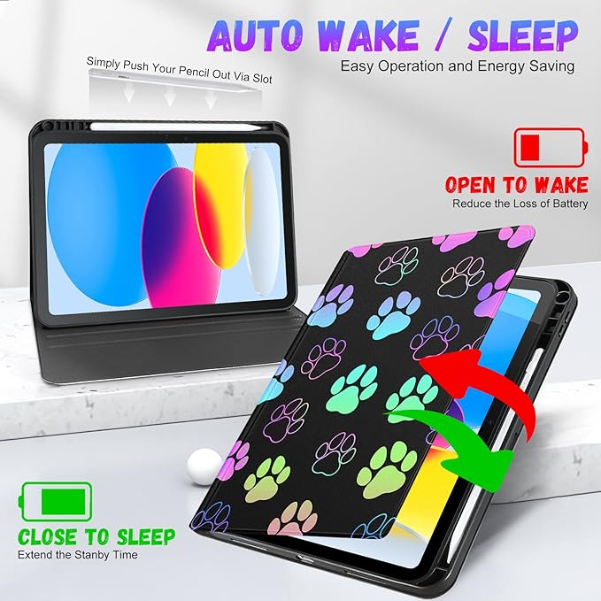 for iPad 10th Generation Case 10.9 Inch for iPad 11th(A16) 2025 Girls Cute Kids Women Folio Cover Pencil Holder Dog Paw Print Cool Design Funny Kawaii Teens Tablet Cases for Apple 10/11