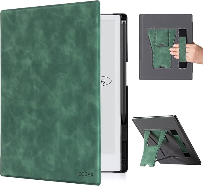 CoBak Case for Remarkable 2 Paper Tablet Two Viewing Angles - Lightweight and Hard Back Shell Protective Book Folio Cover with Built-in Pen Holder - for 10.3 2020 Released (with Stand Emerald)