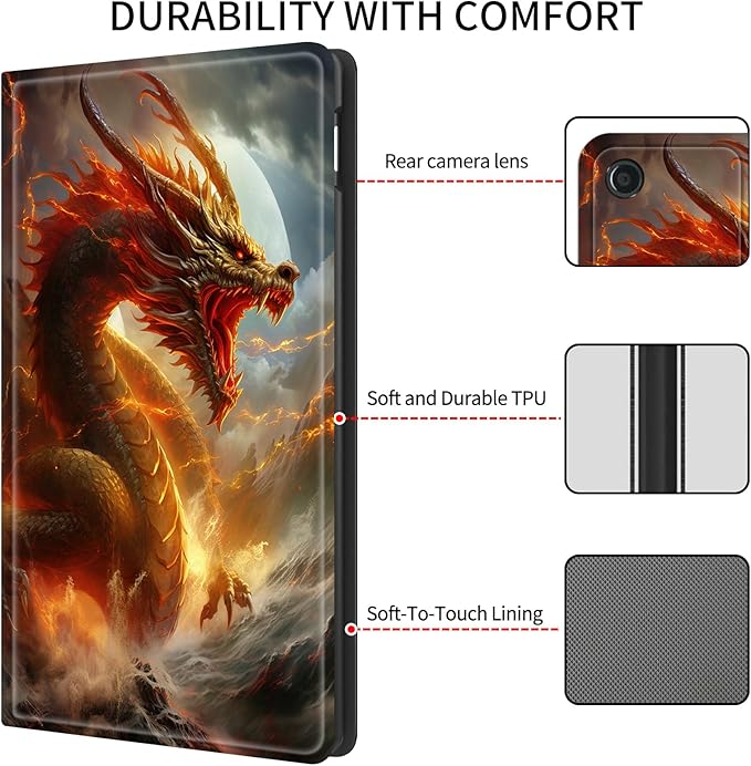 Case for All-New Amazon Fire HD 10 Tablet (13th Generation 2023 Release)Slim PU Leather Smart Cases Covers with Auto Wake/Sleep for Amazon Kindle Fire 10.1 inch TabletRoaring Dragon King