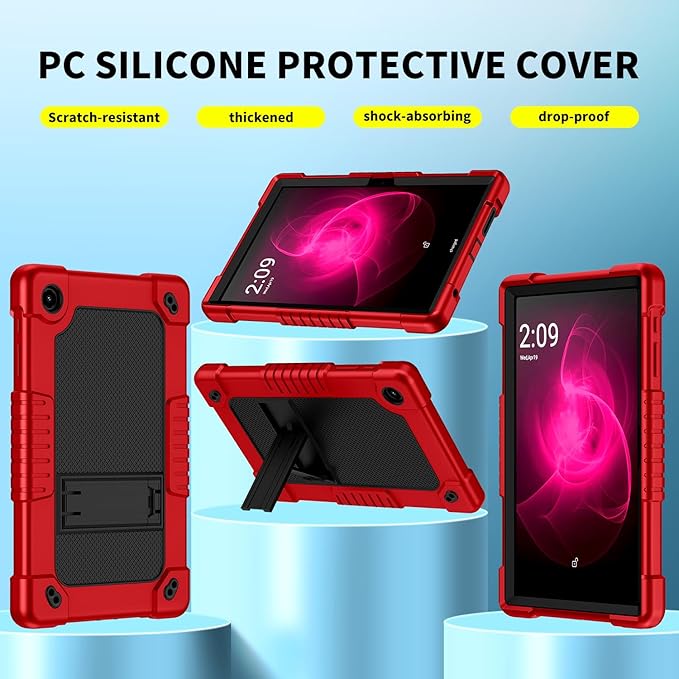 for Tmobile Revvl Tab 2 Tablet Case with 2 Pcs Screen ProtectorShockproof Kids Protective Case with Shoulder Strap Kickstand Cover for Tmobile Revvl Tab 2 Tablet 10.1 inch (Red/Black)