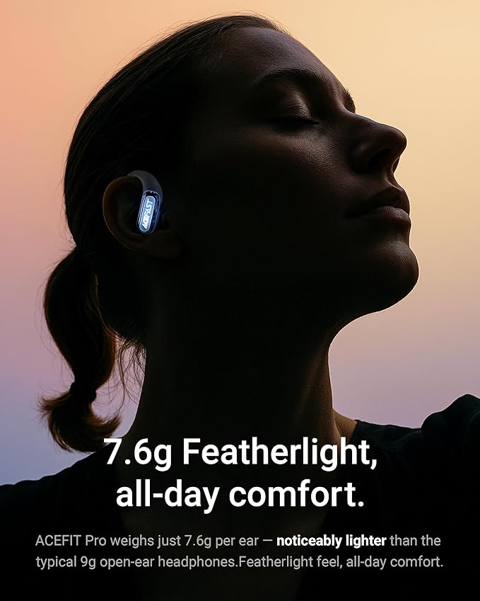 ACEFAST AceFit Pro Open-Ear Headphones Night Safety Mode for Sports Powerful Bass 7.6g Ultra-Comfort Bluetooth 5.4 30H Playtime with Digital Display IP54 Sports Earbuds for Running &amp Workout