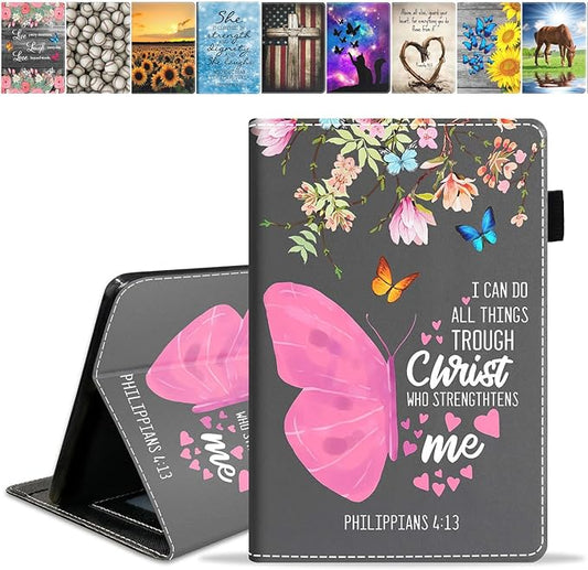 Case for Amazon Fire HD 10 &amp 10 Plus Tablet (13th/11th Gen 2023/2021 Release) 10.1 Premium PU Leather Stand Cover with Smart Auto Wake Floral Butterfly Quote Bible Verse Philippians 4:13