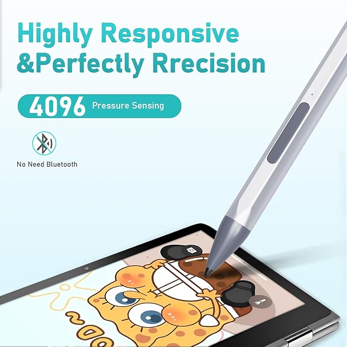 Stylus Pen for HP Envy X360 Pavilion X360 Specter X360 Spectre X2 Envy X2 Rechargeable MPP 2.0 Tilt Active Pen with 4096 Pressure Sensitivity Palm Rejection Tpye-c Charge Sliver