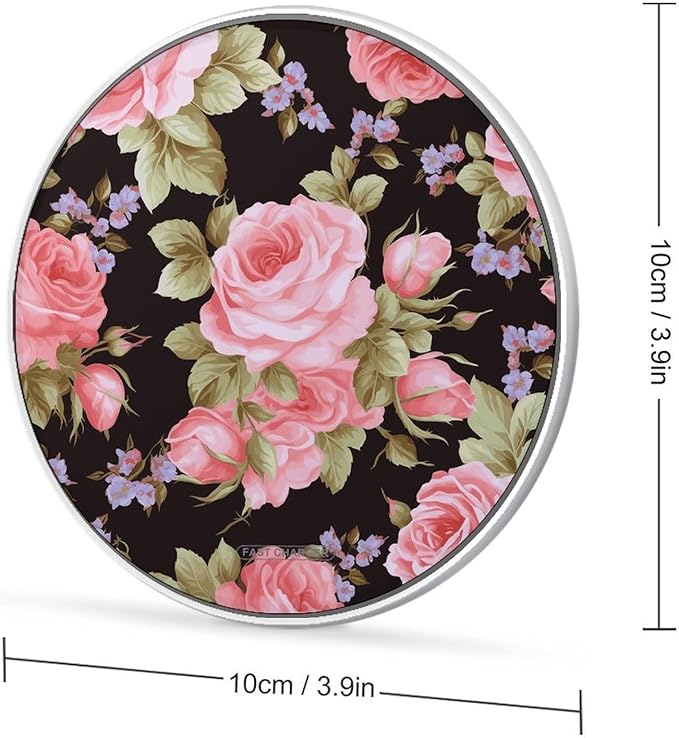 Pink Rose Wireless Charger Fast Wireless Charging Pad with USB Cable 10W Anti-Slip Magnetic Wireless Charger Portable Slim Charger Puck Travel Charging Station
