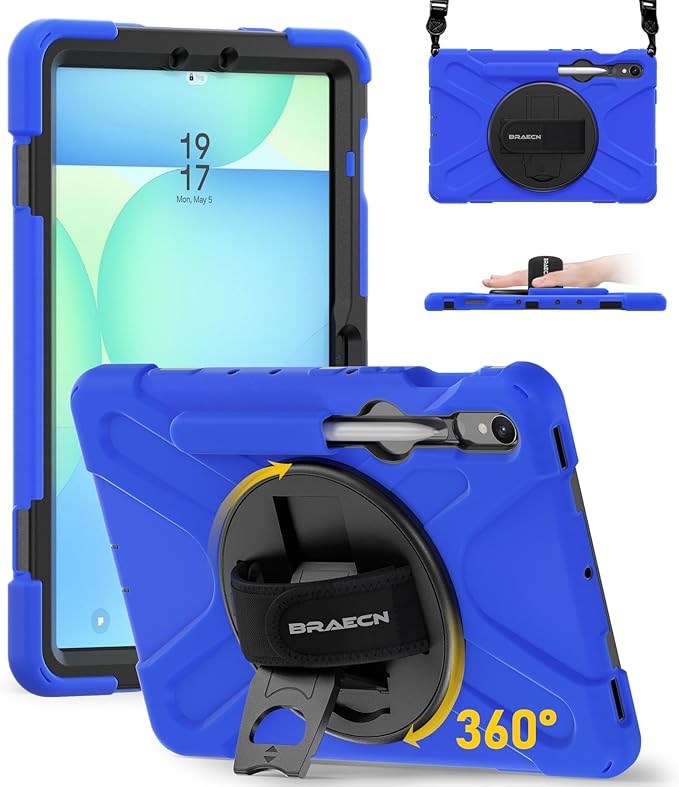 BRAECN Case for Samsung Galaxy Tab S10 Lite/S10 FE/S9 FE 5G 10.9&amp S9/S8/S7 11Heavy Duty Shockproof Silicone Cover with 360 Rotating Stand &ampHand Strap Kickstand Shoulder Strap S Pen Holde