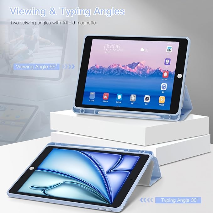 Teryeefi for iPad 10.2 case 2021 Release 9 Generation Built in Pencil Holder - Stand-Auto Wake/Sleep TPU Protection Stand Clear Back Cover for 2020 2019 iPad 7th/8th Case (Blue Bow)