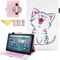 Case for Amazon Kindle Fire Max 11 Tablet (13th Generation 2023 Release) with Pencil Holder/Hand Wrist Strap Folio Stand Magnetic Smart PU Leather Cover [Auto Sleep Wake] White Cat Kitty