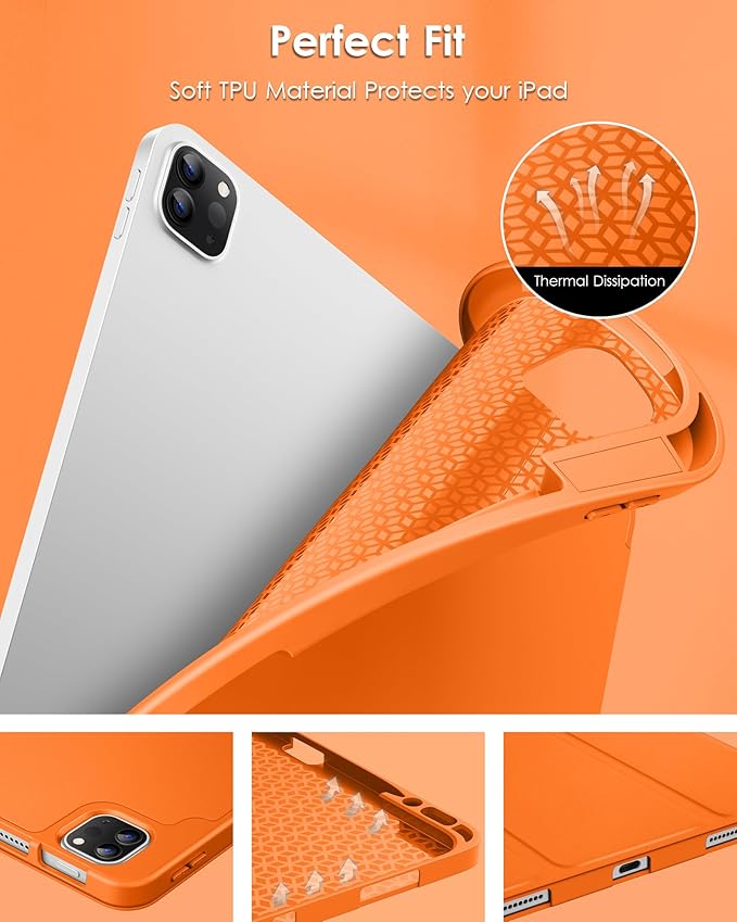 DTTO for iPad Air 13 Inch Case M4/M3/M2 2026/2025/2024 iPad Pro 12.9 Inch Case (6th/5th/4th/3rd Gen) Smart Slim Trifold Stand Soft Cover with Pencil Holder Orange