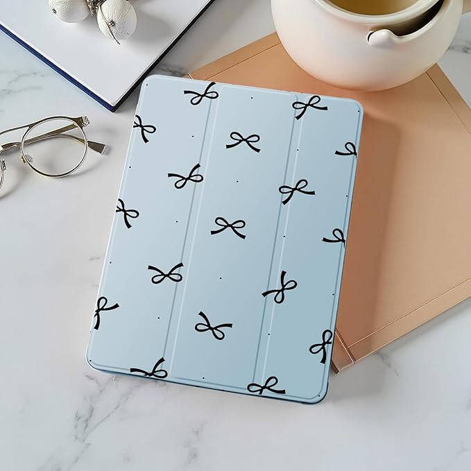 Idocolors Case for iPad 11 inch (A16 Chip) 2025 Generation 11th / iPad 10.9 inch 2022 10th Gen Built-in Pencil Holder with Soft TPU Shockproof Back Shell Auto Wake/Sleep Black Bow-Blue