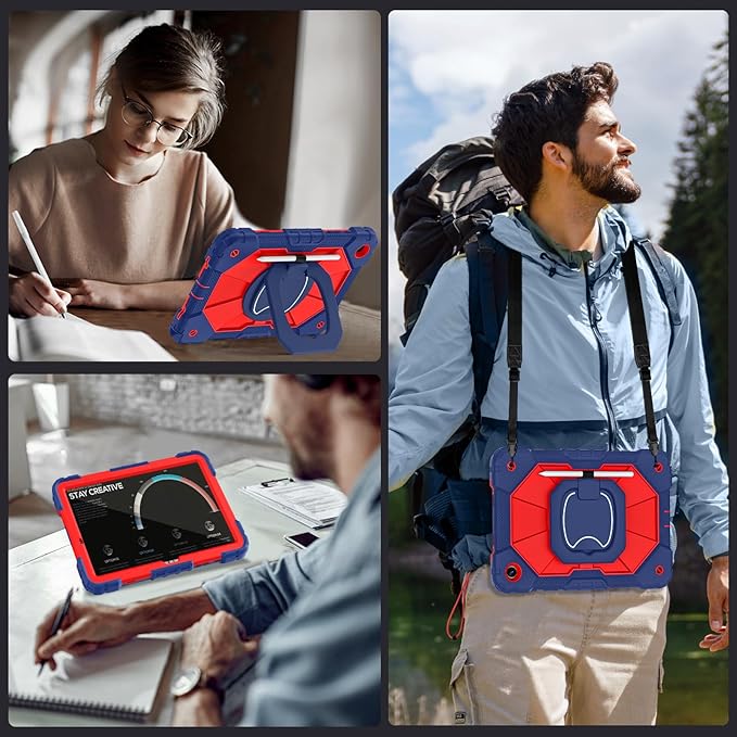 Case for Samsung Galaxy Tab A11+/A9+ Plus 11 Inch with Screen Protector Rotating Stand/Pen HolderMilitary Grade Shockproof Cover for Galaxy Tab A11 Plus/A9 Plus CasesNavy Red
