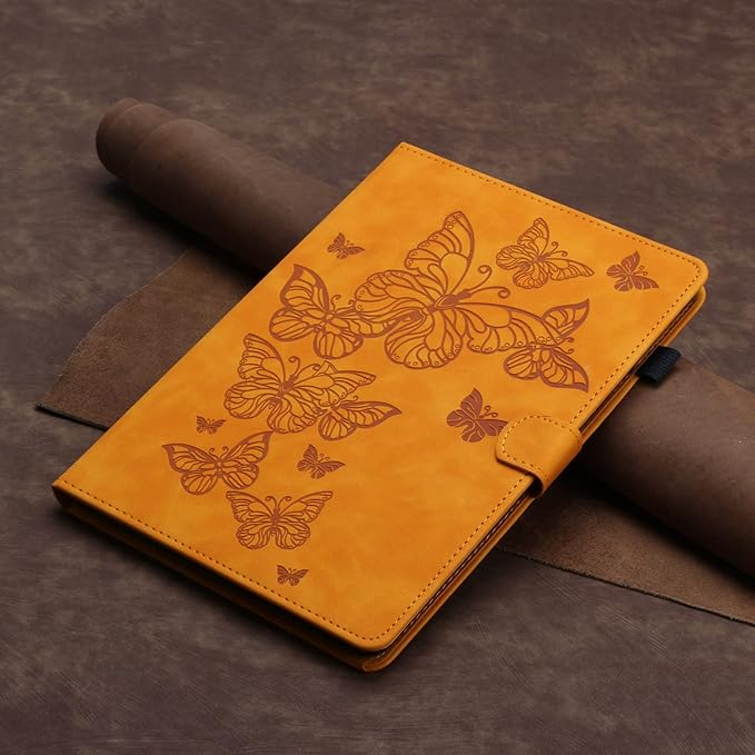 Case for Amazon Kindle Fire HD 8 &amp Fire HD 8 Plus (12th/10th Gen 2024/2022/2020) 8 with Stand/Pencil Holder [Auto Sleep/Wake] UUcovers Embossed Magneic Smart Folio Cover Yellow Butterfly