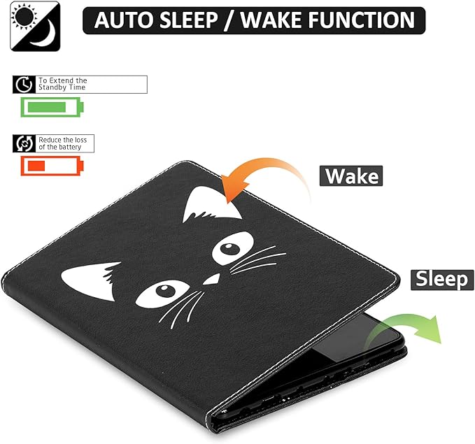 Dteck Case for All-New Fire HD 10 &amp HD 10 Plus Tablet (2021 Release 11th Generation) - Slim Multi-Angle Folio Stand Premium PU Leather Protective Smart Cover with Auto Wake Sleep Black Cat
