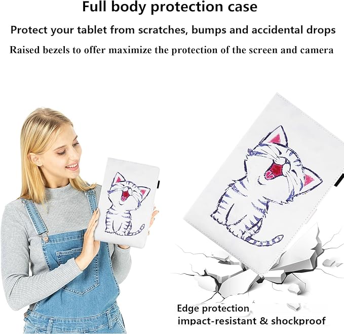 Case for Amazon Kindle Fire Max 11 Tablet (13th Generation 2023 Release) with Pencil Holder/Hand Wrist Strap Folio Stand Magnetic Smart PU Leather Cover [Auto Sleep Wake] White Cat Kitty