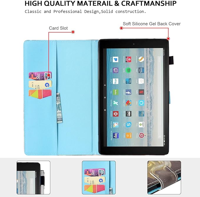 All-New Fire HD 10 Case Techcircle Slim Folio Stand Magnetic Smart Cover with Card Slots &amp Pen Holder Compatible with 10.1 Fire HD 10 Tablet 5th/7th/9th Generation Auto Wake/Sleep Unicorn