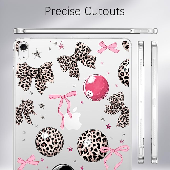for 12.9 iPad Pro 6th/5th/4th/3rd Gen (2022/2021/2020/2018)Cute Y2k Leopard Print Bow Clear CaseSlim Lightweight Anti-Scratch Soft TPU Bumper Hard Acrylic Back Cover for Women