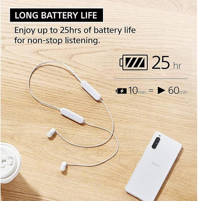 Sony WI-C100 Wireless in-Ear Bluetooth Headphones with Built-in Microphone White