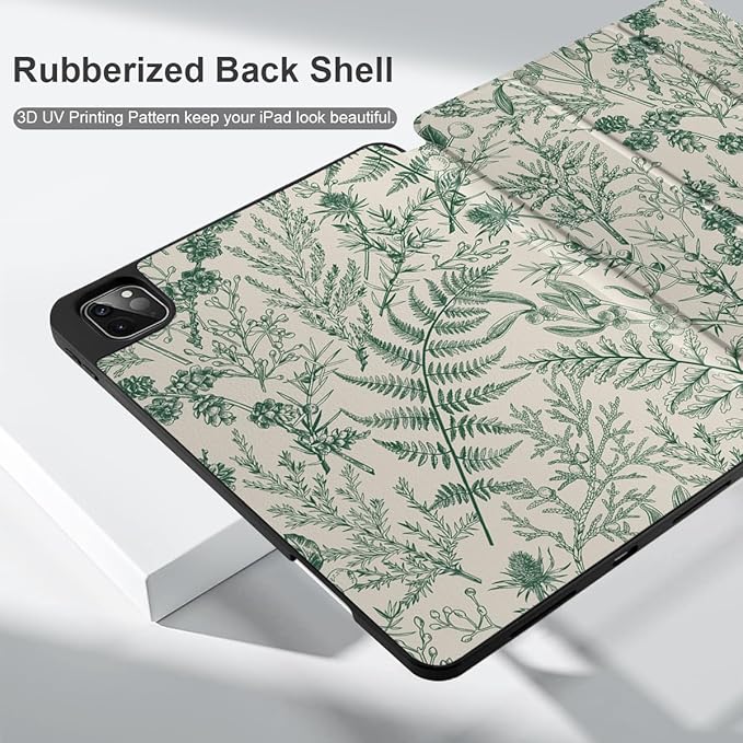 DONGKE Case for 2022/2021/2020/2018 iPad Pro 11 inch Gen 4/3/2/1 - Slim Protective Case - Built in Pencil Holder Support Charging - Trifold Stand &amp Sleep/Wake Cover- Plant &amp Berry
