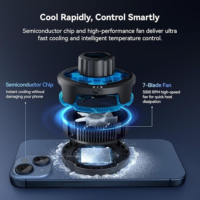 ULANZI SK-10 3 in 1 Semiconductor Cooling Fan - Magnetic Cell Phone Stand &amp Wireless Charger Height Adjustable Desk Holder Compatible with iPhone 17/Pro/Pro Max for Live Streaming Gaming &amp O